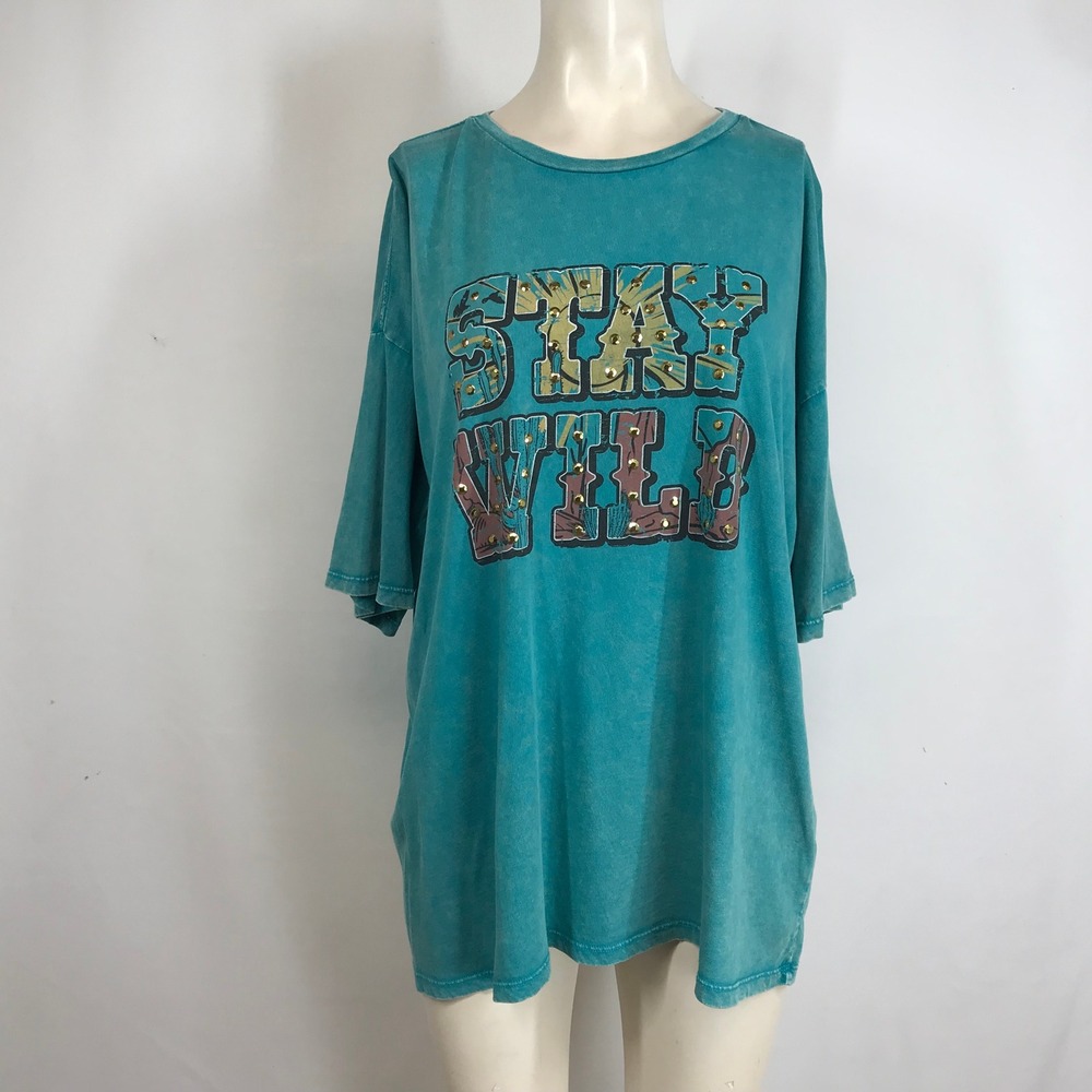 Rock & Roll Denim Turquoise Graphic Tee Stay Wild Oversized XL